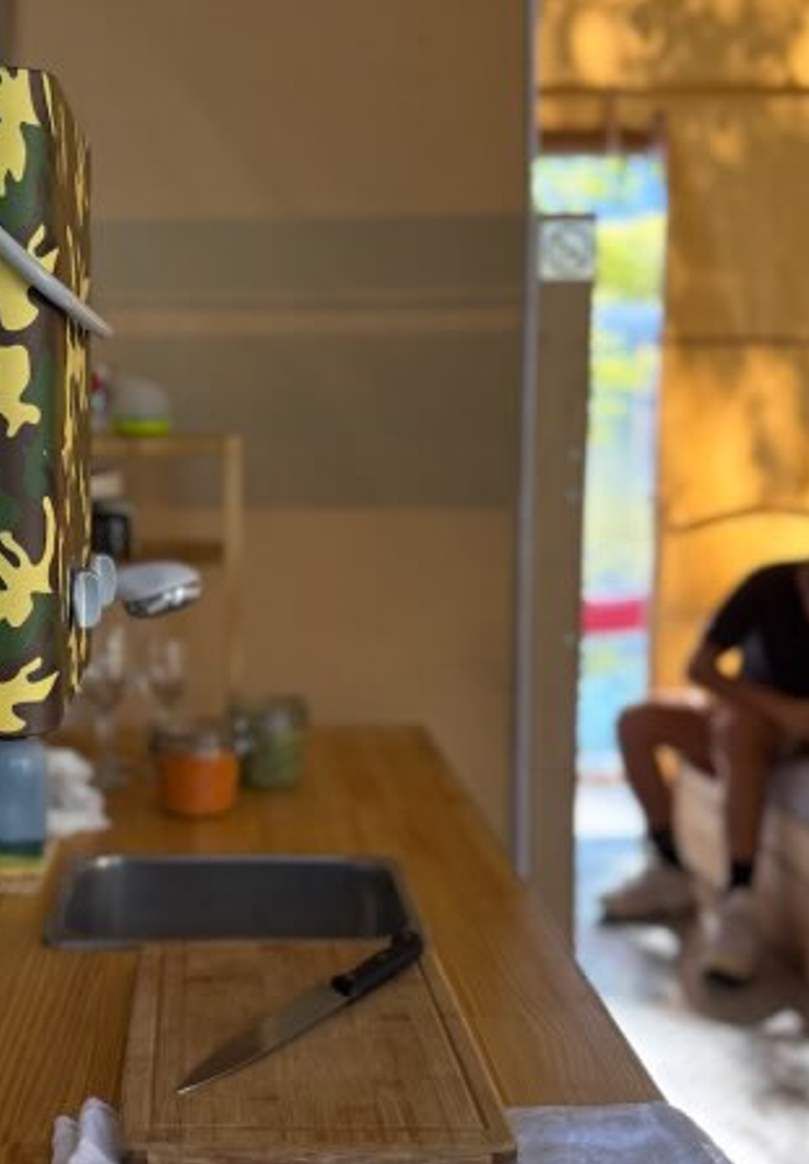 The galley worktop on board the Glamping Boat