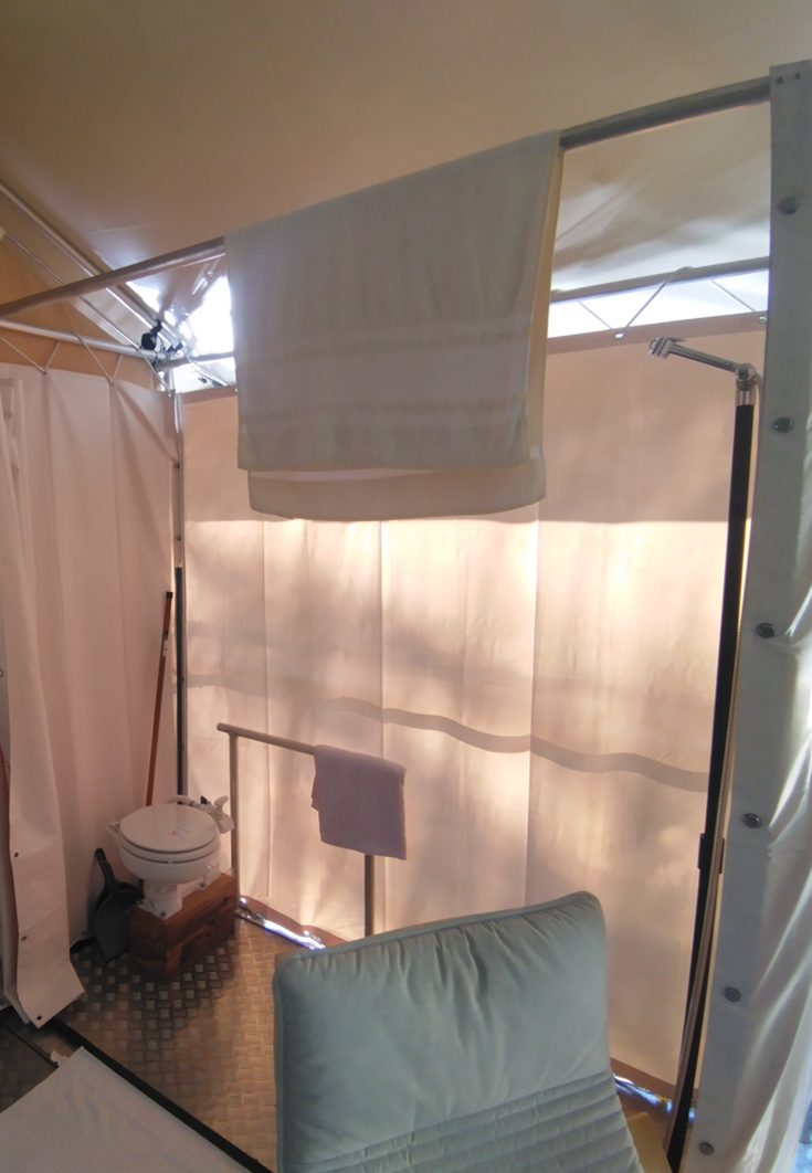The on-board bathroom with marine toilet and deck shower